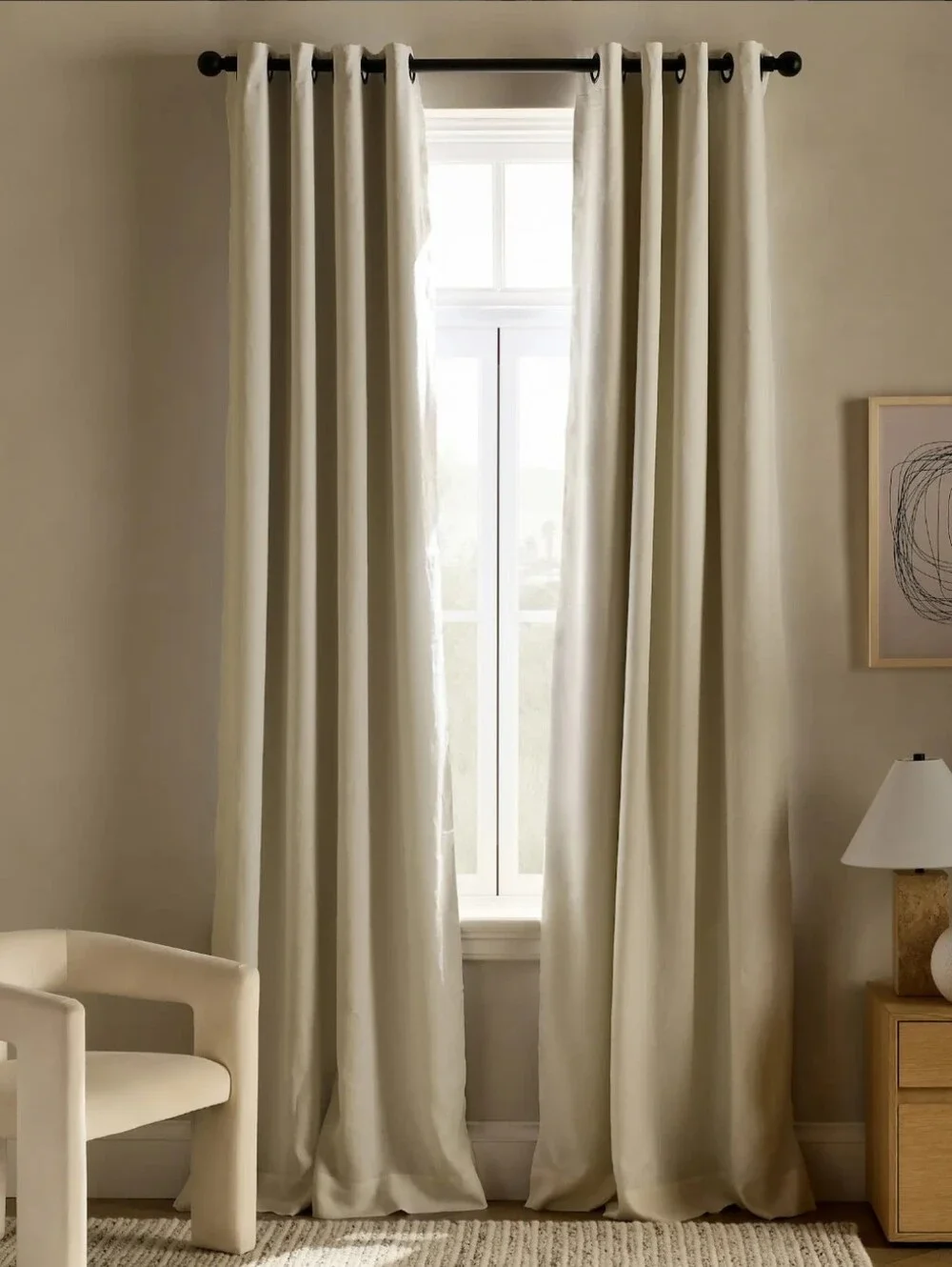 European Linen Grommet Room Darkening Curtain - Single Panel